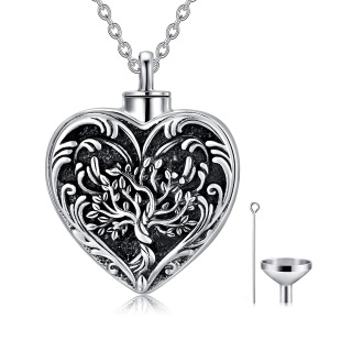 Sterling Silver Two-tone Tree Of Life & Heart Urn Necklace for Ashes with Engraved Word-43