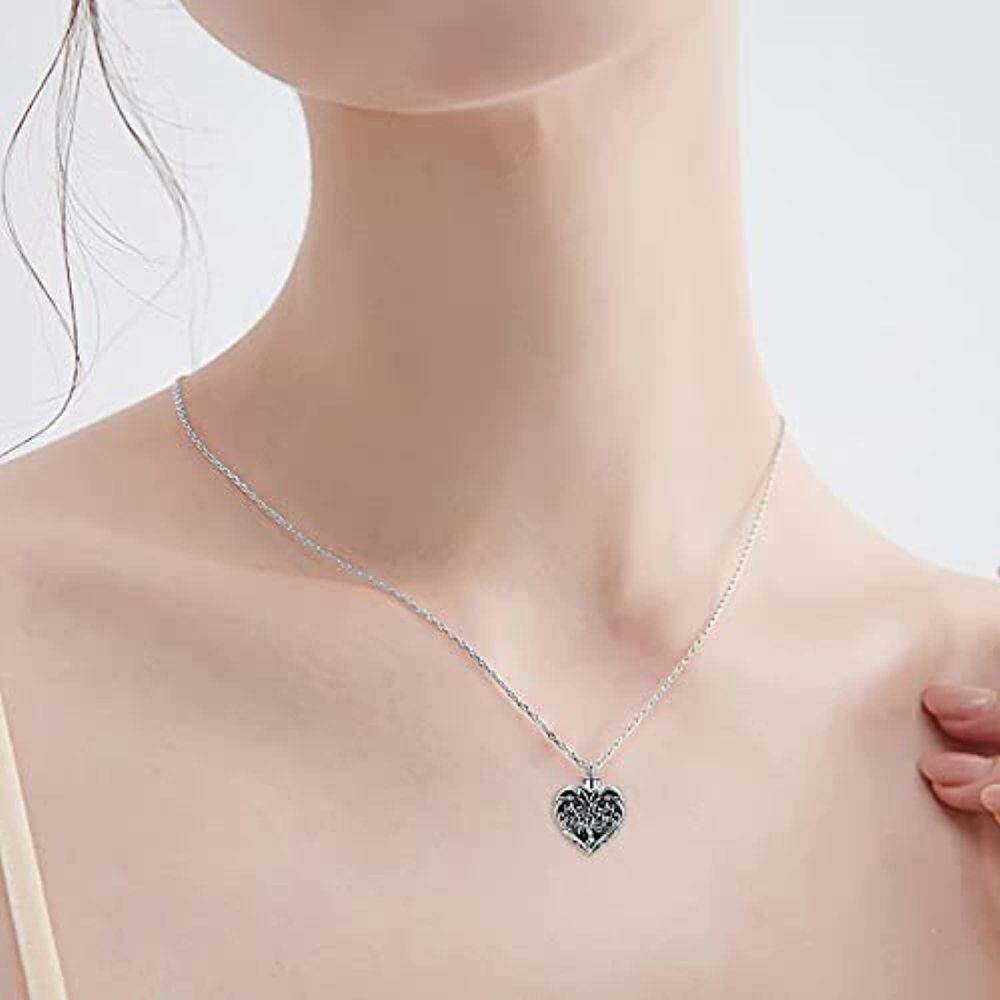 Sterling Silver Two-tone Tree Of Life & Heart Urn Necklace for Ashes with Engraved Word-2