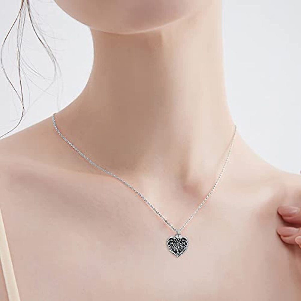 Collier en argent sterling pour cendres avec mot gravé, arbre de vie et coeur-2