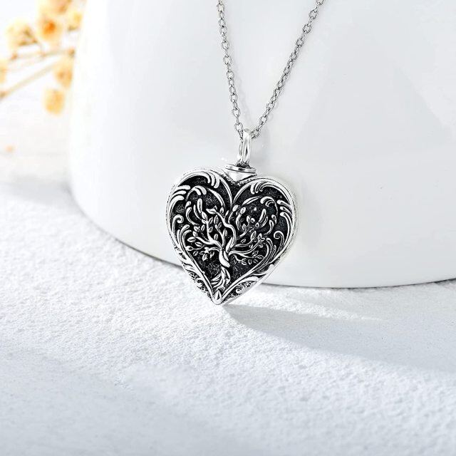 Collana in argento sterling bicolore con albero della vita e cuore per le ceneri con parola incisa-3