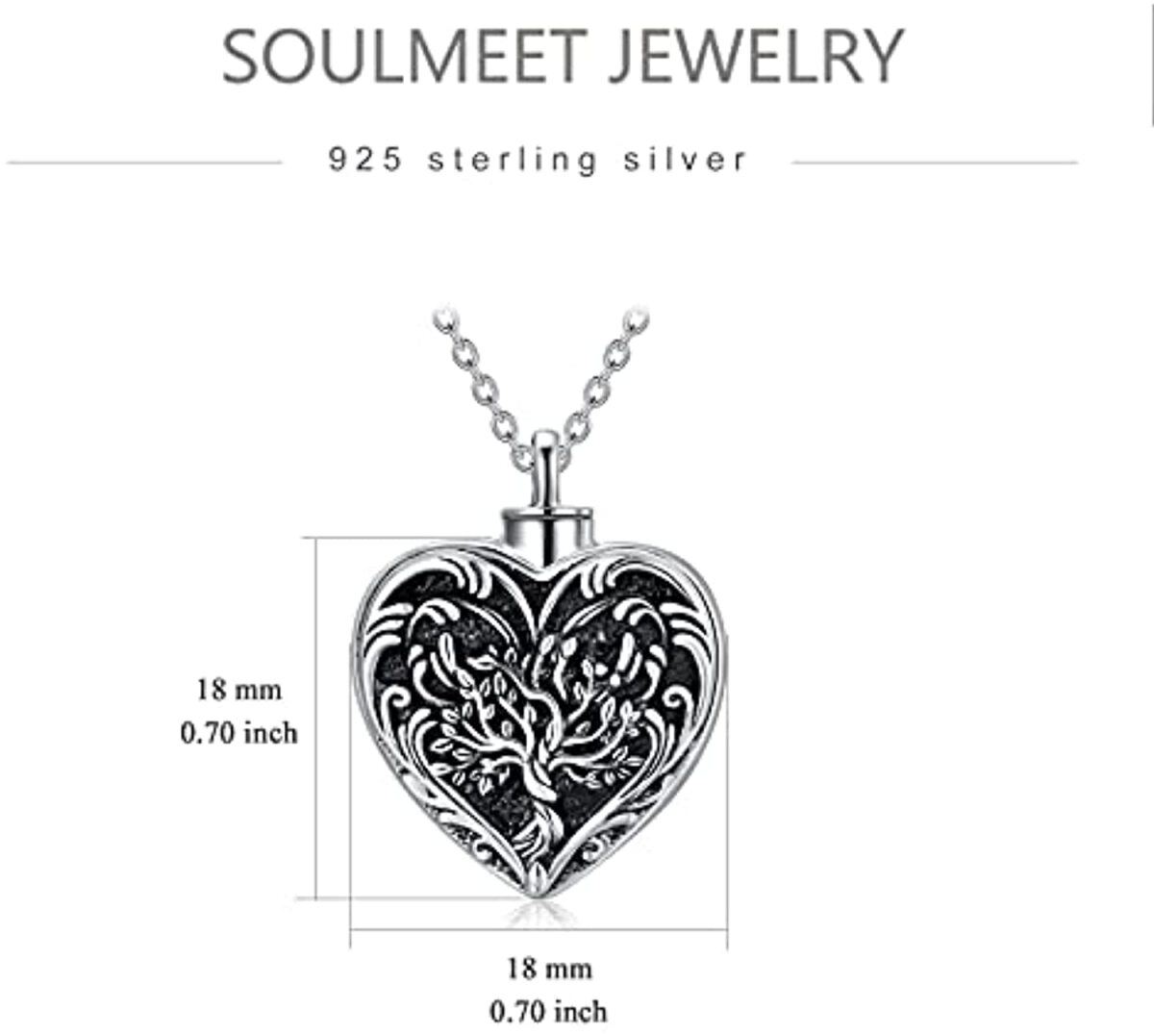 Collier en argent sterling pour cendres avec mot gravé, arbre de vie et coeur-6