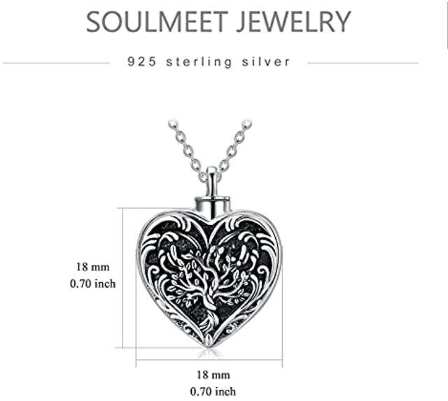 Collana in argento sterling bicolore con albero della vita e cuore per le ceneri con parola incisa-6