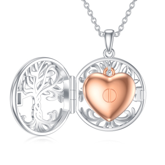 Sterling zilveren Tweekleurige Levensboom & Hart Urn Ketting voor As met Gegraveerd Woord