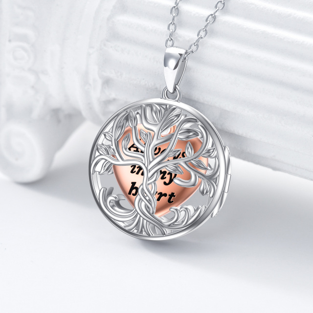 Collier en argent sterling bicolore Tree Of Life & Heart Urn avec mot gravé-3