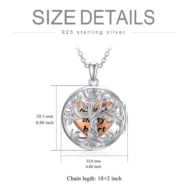 Collier en argent sterling bicolore Tree Of Life & Heart Urn avec mot gravé-4