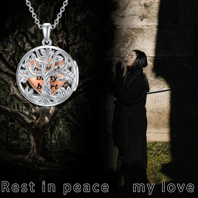 Collier en argent sterling bicolore Tree Of Life & Heart Urn avec mot gravé-5