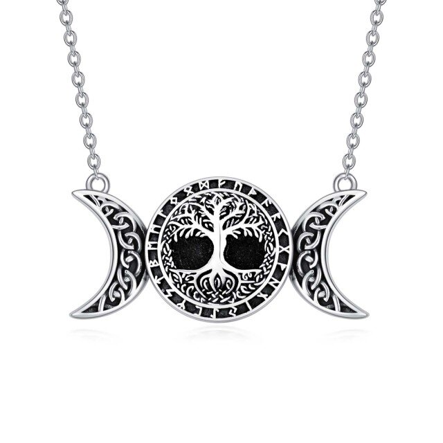 Collier en argent sterling avec pendentif arbre de vie et lune bicolore-1