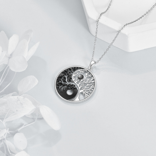 Collana con ciondolo bicolore in argento sterling con albero della vita-4