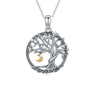 Sterling Silver Two-tone Cubic Zirconia Tree Of Life Pendant Necklace-3