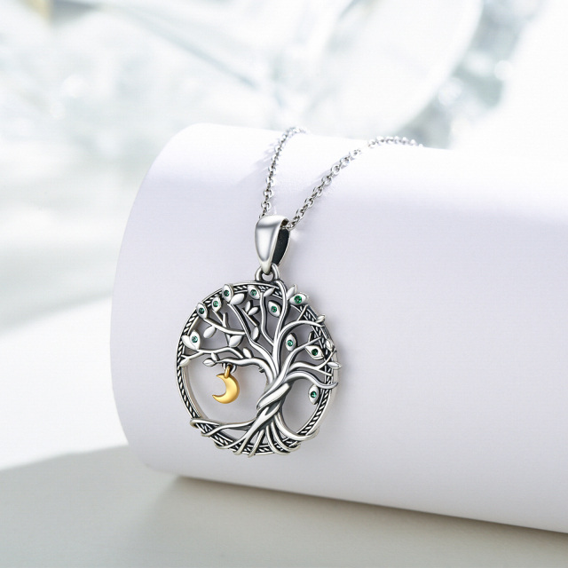 Sterling Silver Two-tone Cubic Zirconia Tree Of Life Pendant Necklace-4