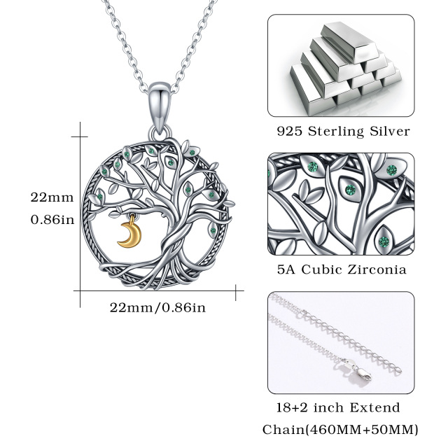 Plata de ley de dos tonos Cubic Zirconia Árbol de la Vida Collar Colgante-6