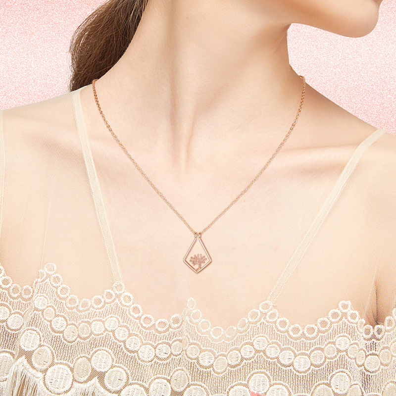 Sterling Silver Two-tone Tree Of Life & Ring Holder Pendant Necklace-2