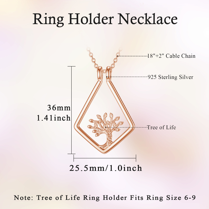 Sterling Silver Two-tone Tree Of Life & Ring Holder Pendant Necklace-3