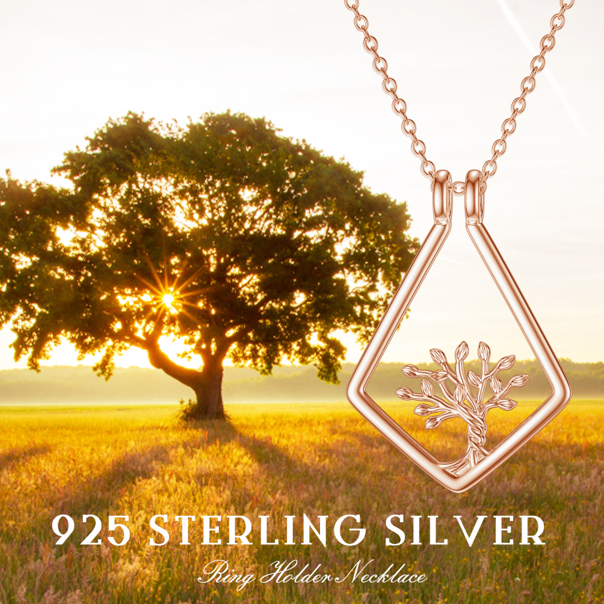 Collier avec pendentif porte-bague arbre de vie bicolore en argent sterling-5