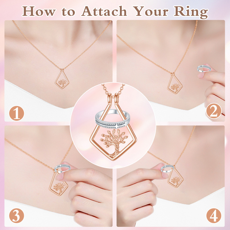 Sterling Silver Two-tone Tree Of Life & Ring Holder Pendant Necklace-6