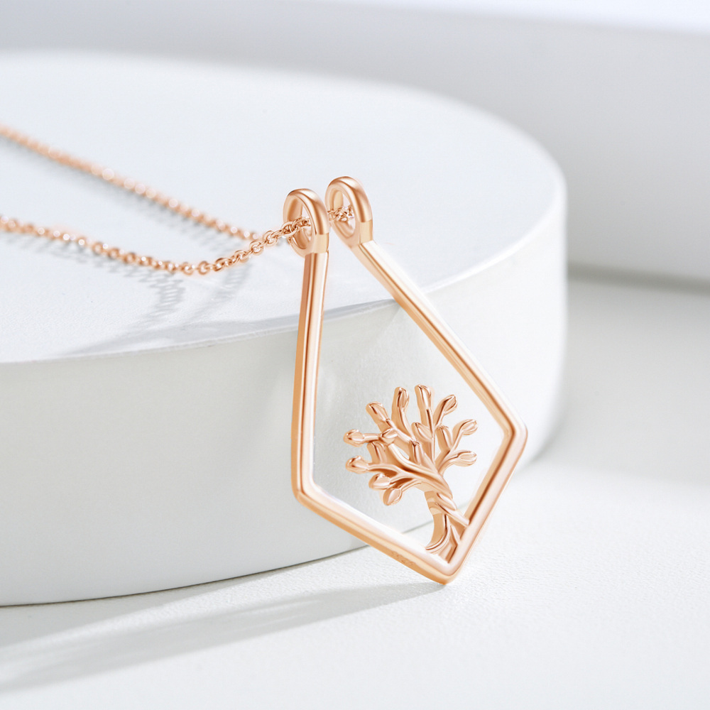 Sterling Silver Two-tone Tree Of Life & Ring Holder Pendant Necklace-8