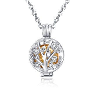 Sterling Silver Two-tone Tree Of Life & Round Urn Necklace for Ashes-32