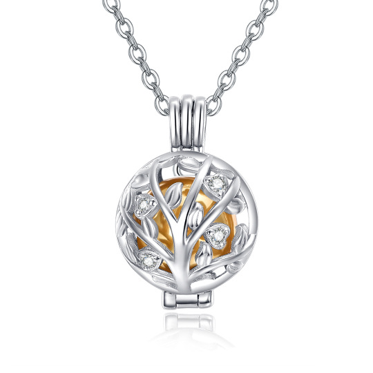 Collana d'argento bicolore con albero della vita e urna rotonda per le ceneri