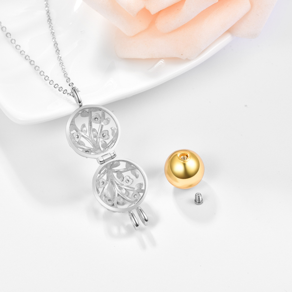 Sterling Silver Two-tone Tree Of Life & Round Urn Necklace for Ashes-4