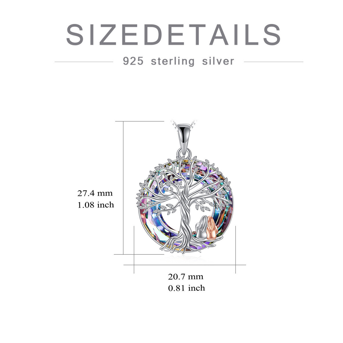 Collier en argent sterling avec pendentif arbre de vie et sœurs en cristal bicolore-5