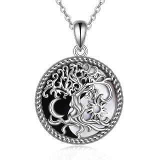 Sterling Silver Two-tone Tree Of Life & Sun Pendant Necklace-60