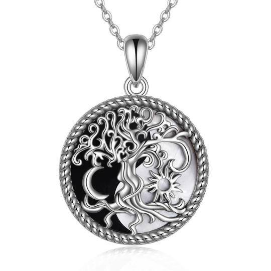 Sterling Silver Two-tone Tree Of Life & Sun Pendant Necklace