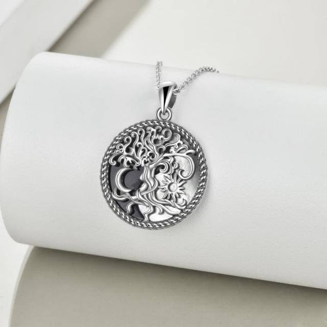 Sterling Silver Two-tone Tree Of Life & Sun Pendant Necklace-3