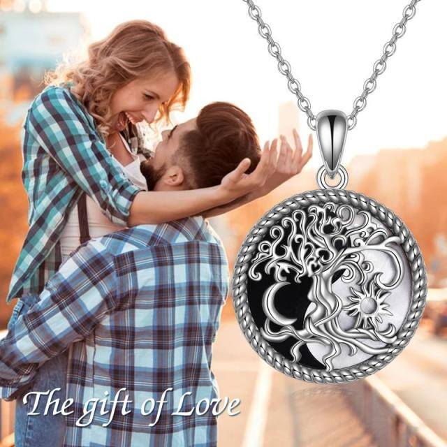 Sterling Silver Two-tone Tree Of Life & Sun Pendant Necklace-6