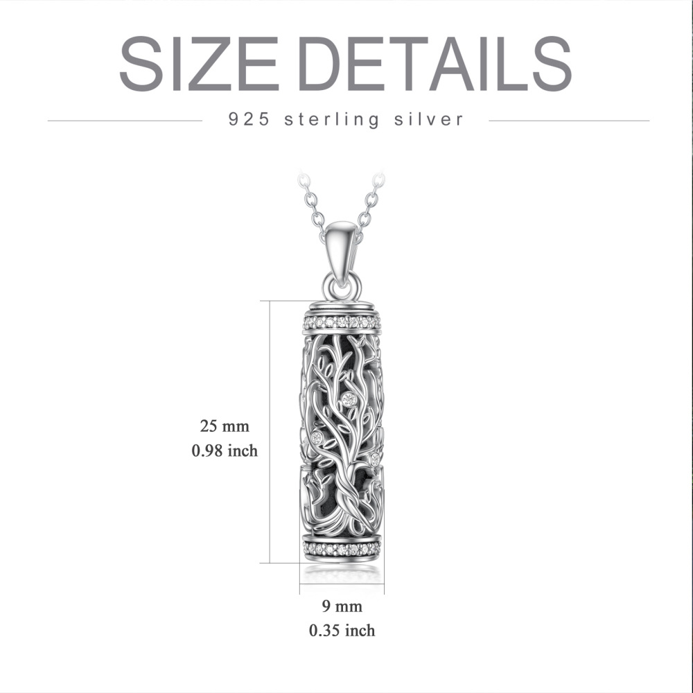 Sterling Silver Two-tone Cubic Zirconia Tree Of Life Urn Necklace for Ashes-3