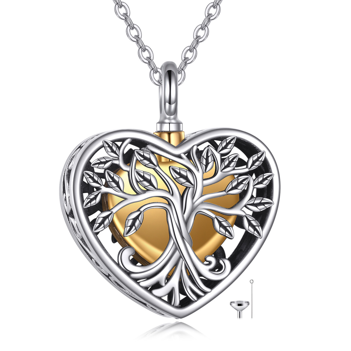 Sterling Silver Two-tone Tree Of Life Urn Necklace for Ashes-1