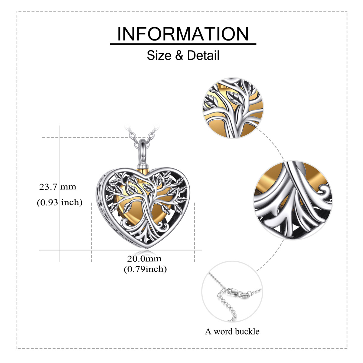 Zweifarbige Urnenkette mit Lebensbaum aus Sterlingsilber für die Asche-5
