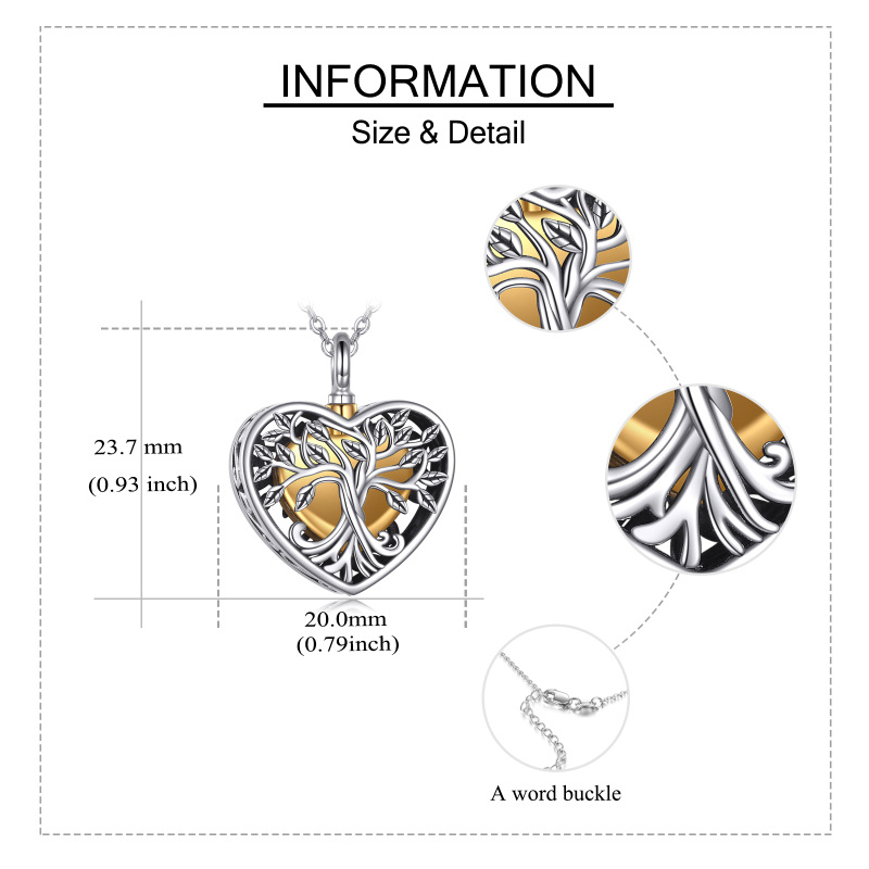 Colar de urna da árvore da vida em dois tons de prata esterlina para cinzas-5