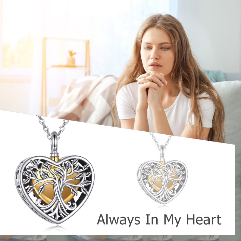 Colar de urna da árvore da vida em dois tons de prata esterlina para cinzas-6