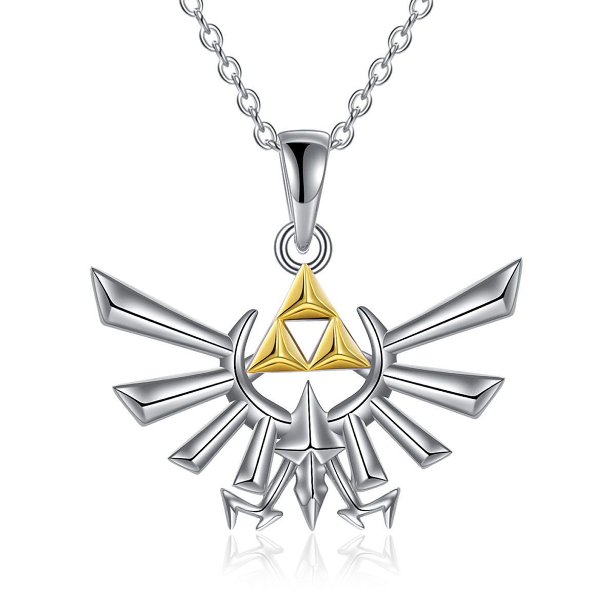 Sterling Silver Two-tone Triforce Pendant Necklace-1