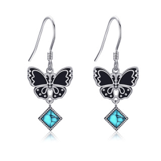 Sterling Silver Two-tone Turquoise Butterfly Drop Earrings-39