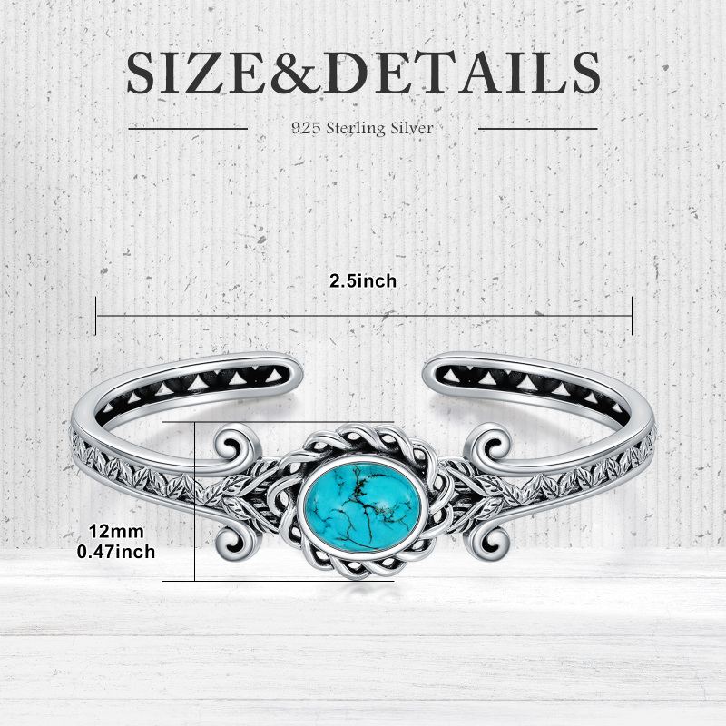 سوار من الفضة الإسترلينية بلونين منقوش بأوراق فيروزية-5