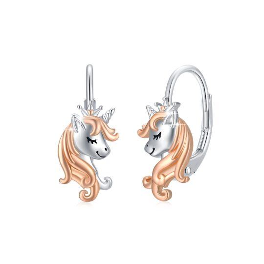 Sterling Silver Two-tone Unicorn Lever-back Earrings