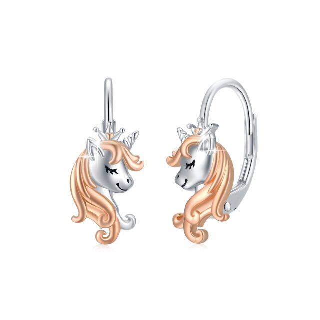 Boucles d'oreilles en argent sterling avec licorne bicolore-1