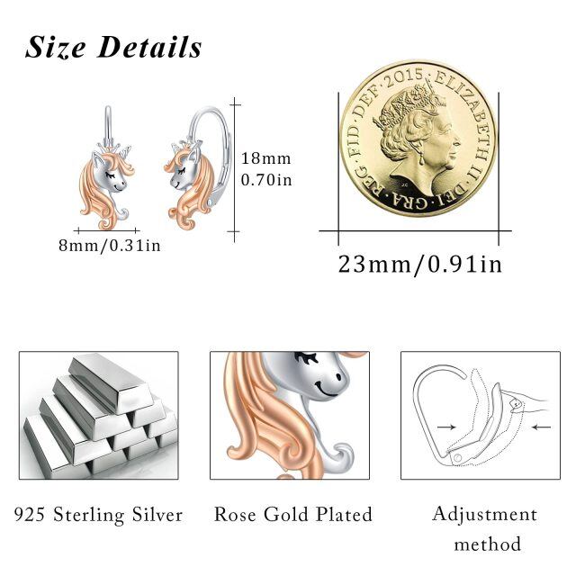 Sterling Silver Two-tone Unicorn Lever-back Earrings-6