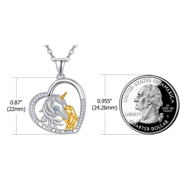 Sterling Silber zweifarbig Cubic Zirkonia Einhorn Anhänger Halskette mit eingraviertem Wor-4