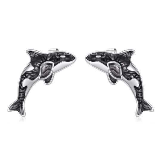 Sterling Silver Two-tone Whale Stud Earrings