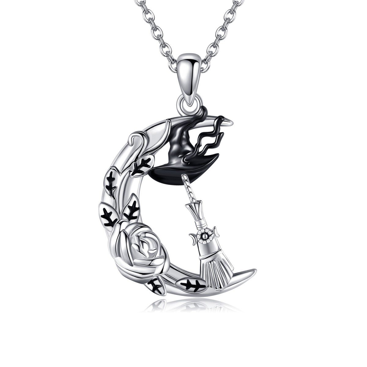 Sterling Silver Two-tone Witch Pendant Necklace-1