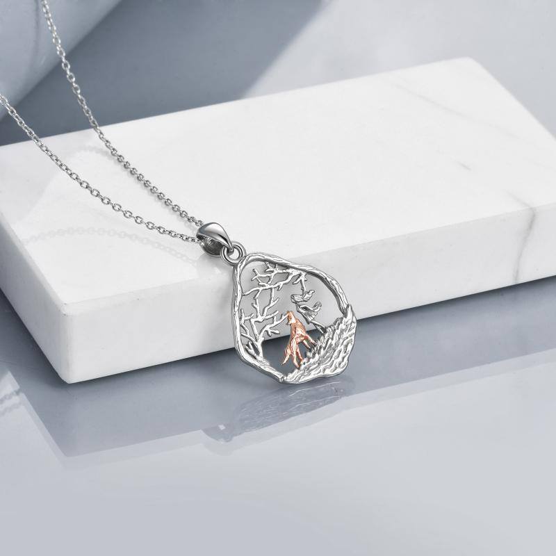 Collana con ciondolo a forma di lupo e ragazza in argento sterling bicolore-5