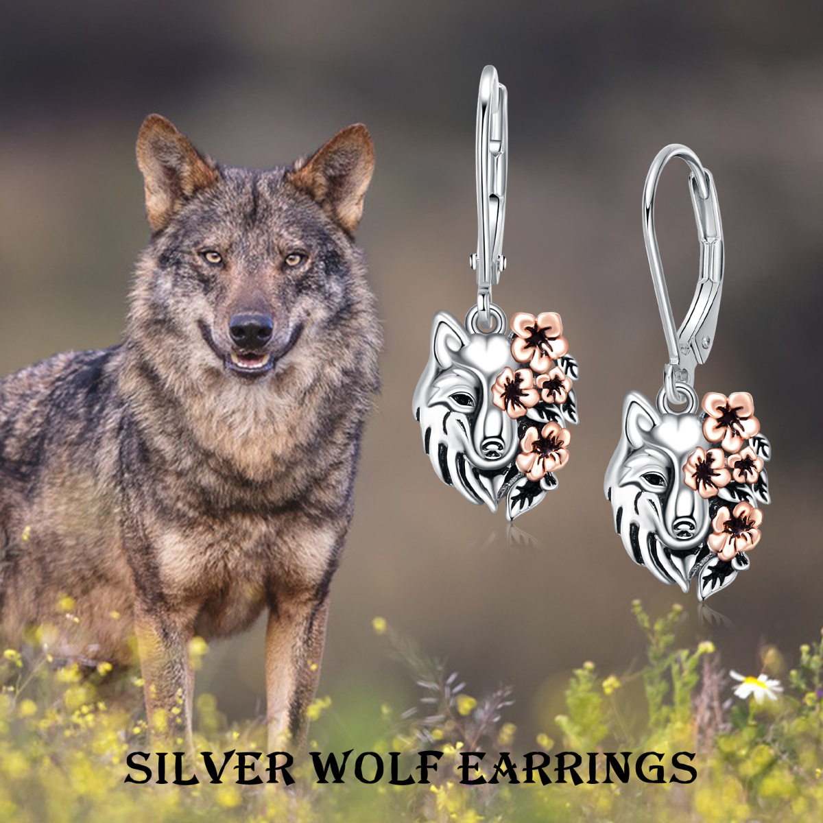 Zweifarbige Wolf-Ohrringe aus Sterlingsilber mit Hebelverschluss-5