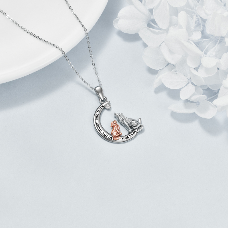 Collier en argent sterling avec pendentif loup et lune en zircon cubique bicolore-4