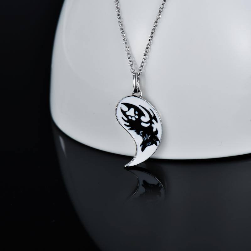 Sterling Silber zweifarbig Wolf & Pfote Yin Yang Anhänger Paar Halsketten-4