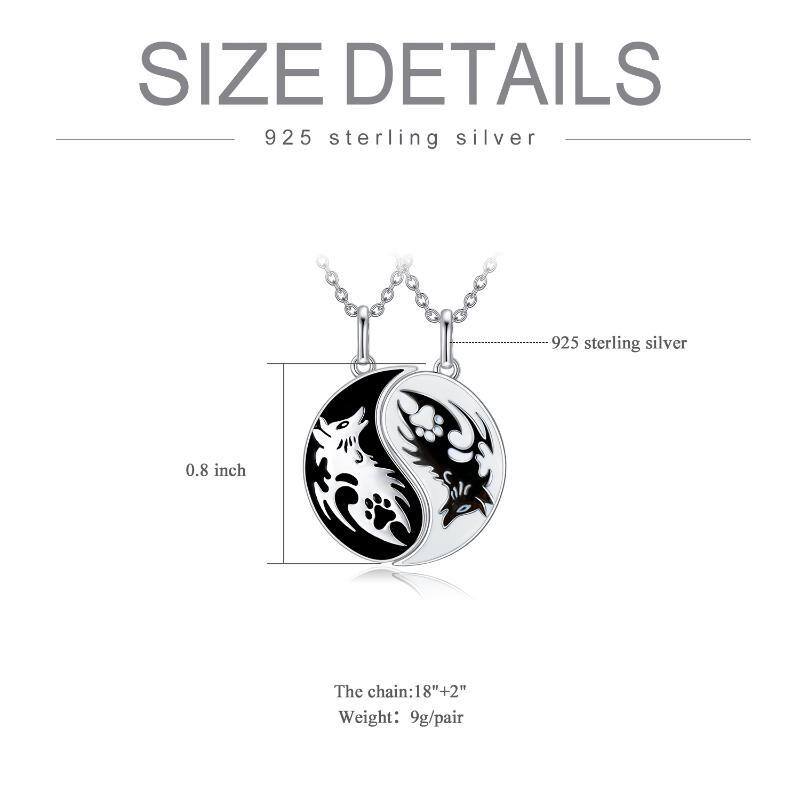 Sterling zilveren tweekleurige Wolf & Paw Yin Yang hanger paar kettingen-7