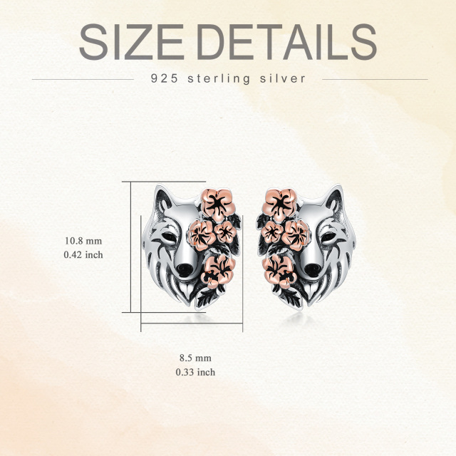 Sterling Silver Two-tone Wolf Stud Earrings-5