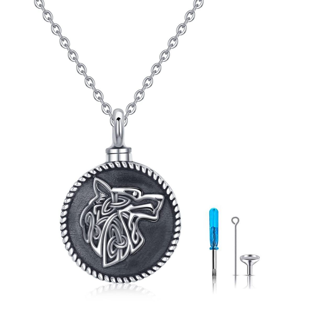 Sterling zilver met zwart vergulde Wolf Urn ketting voor as-1