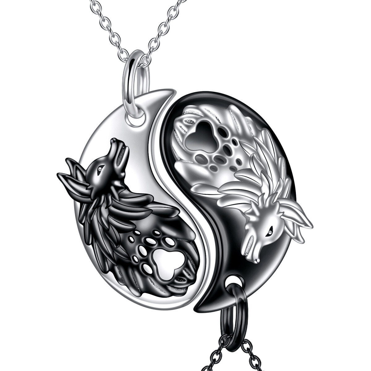 Collana in argento sterling bicolore con ciondolo a forma di lupo e coppia Yin Yang per uomini e donne-1